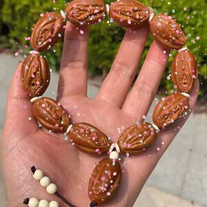 手工雕刻铁核生命之源手串橄榄核雕女阴手串苏工文玩橄榄核男盘件