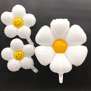 小雏菊铝膜气球白色六瓣花朵鸡蛋花气球生日派对布置装饰气球