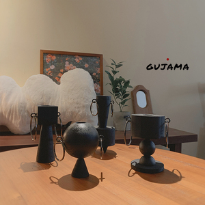 GUJAMA原创北欧木质烛台极简几何黑色摆件家居艺术咖啡馆装饰摆件