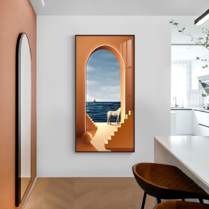 欧式玄关装饰画轻奢建筑风格走廊过道挂画现代简约竖版壁画晶瓷画