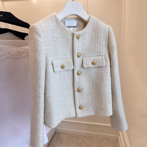 celine dfdx法式小香风名媛羊毛外套女装白色长袖金属短款上衣秋