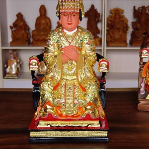 2021新品香樟木雕妈祖贴天金箔彩绘神雕摆件天妃天u后真上圣母娘