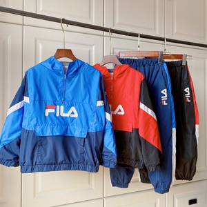 中大童男女童斐乐梭织拼色儿童套装防风外套裤子两件套春秋童装