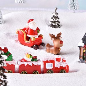 迷你圣诞节麋鹿雪人老人雪橇鹿车微缩景观雪景摆件火车头车厢礼物
