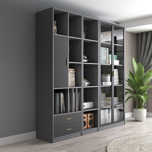 轻奢书柜带玻璃门简约现代书房自由组合家用书架落地展示柜大书橱
