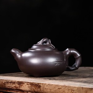 宜兴紫砂壶全手工老茶壶回流壶何道洪真品老紫泥三足竹节壶288