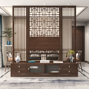 新中式电视柜隔断一体实木屏风隔断墙客厅中间隔断柜电视墙背景墙