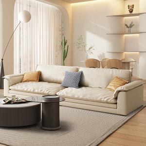 科技布沙发与猫意式极简奶油风格客厅小户型直排免洗布艺超深家具