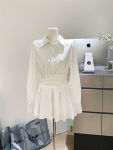 高级白色衬衫连衣裙女装韩系设计感气质显瘦收腰长袖a字蓬蓬短裙