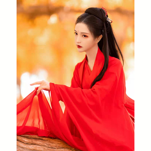 红色汉服女正品原创中国风超仙古装广袖流仙裙飘逸古风改良连衣裙