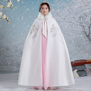 白色汉服披风女秋冬古风披肩连帽外套加厚保暖长款外搭斗篷中国风