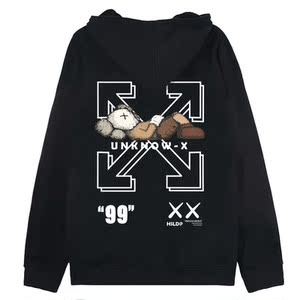 潮牌off black white男女情侣装箭头kaws芝麻街联名连帽卫衣嘻哈