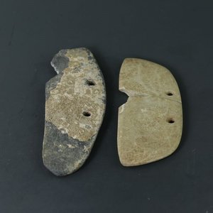 极堂缘阁 红山文化时期石镰刀一对 高古石器老石器 收藏品