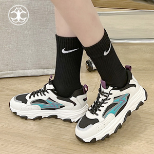 艾尚鞋邦老爹鞋女2022年春季新款鞋子拼色厚底百搭女鞋休闲运动鞋