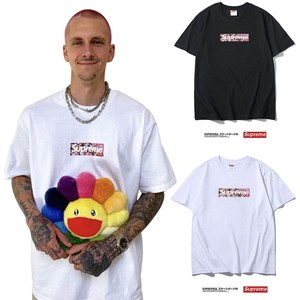 supreme村上隆联名t恤男女同款太阳花短袖宽松中长款欧美潮牌上衣
