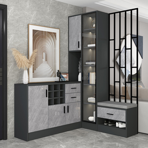 意式极简家用门口90度转角玄关柜鞋柜一体三角墙角柜l型进门靠墙