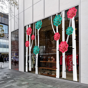 超大型创意森林静电玻璃橱窗贴纸商场服装4s酒店展厅春季装饰布置