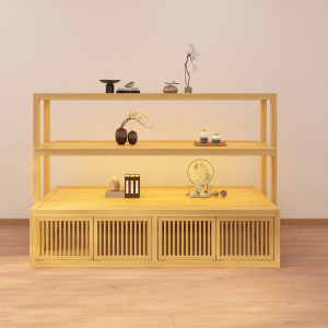 茶叶店实木中岛柜茶叶茶具中岛展示台瓷器紫砂壶展会产品陈列柜