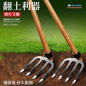 三齿钉耙加厚钢钉耙树叶耙除草园艺工具花园种菜翻松土农用铁耙子