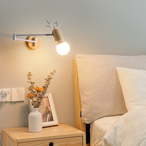 北欧卧室摇臂壁灯奶油风书房创意可伸缩调节可折叠床头墙壁阅读灯