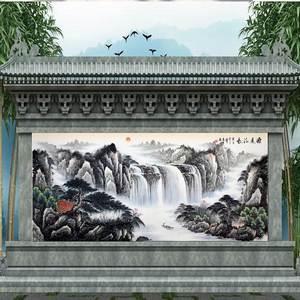 大型室外大院墙砖 瓷砖微晶 门墙画门头山水画外墙风水瓷砖背景墙