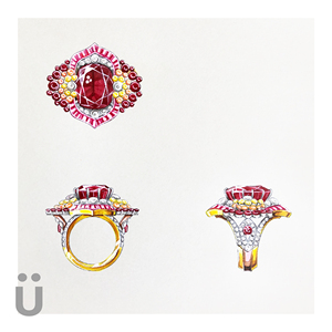 珠宝首饰手绘首饰原创设计首饰效果图首饰三视图首饰线稿水彩彩铅