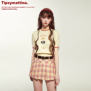 Tipsymattina微醺清晨原创夏小众短款半袖上衣小狗套头针织短袖女