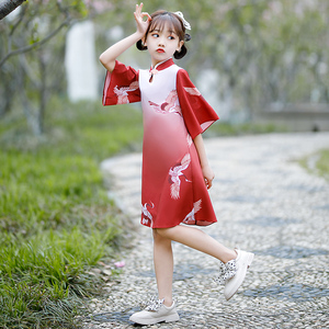 儿童旗袍裙2024年新款夏季中国风改良大童红色女童汉服夏装连衣裙