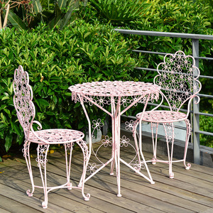 铁艺阳台桌椅组合三件套简约一桌两椅咖啡桌室外花园白色户外桌椅