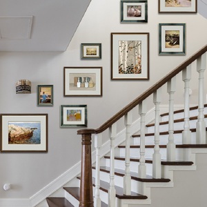 轻奢创意实木照片墙楼梯挂墙美式相框现代组合北欧式背景墙装饰画