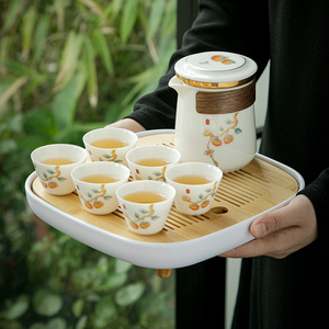 德化白瓷功夫茶具套装家用带茶盘茶壶简易便携旅行手抓壶茶杯一套