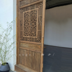东阳木雕中式实木仿古门窗雕刻隔断屏风做旧木门茶室包厢门定制
