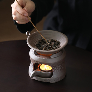 烤茶炉茶道蜡烛茶叶提香碗原矿粗陶手工烘茶器茶具配件功夫泡茶