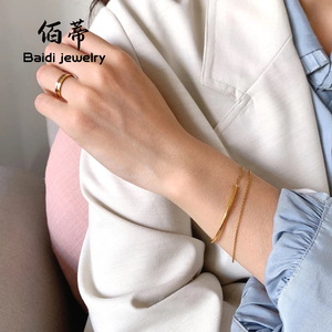 14k金双层手链女原创设计叠戴多层简约百搭韩版闺蜜礼物手镯手饰