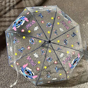 史迪仔透明雨伞长柄折叠可爱卡通蜡笔小新手动自动便携轻便高颜值