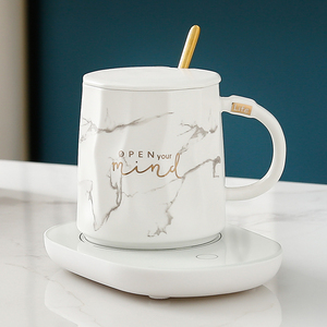 杯子带盖带勺55度暖暖恒温马克杯北欧ins风创意家用可加热咖啡杯