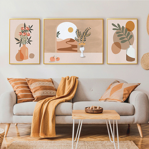 莫兰迪装饰画沙发背景墙北欧原木壁画高级感现代简约客厅三联挂画