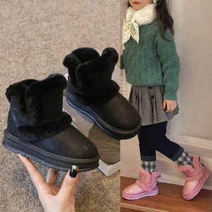 新儿童雪地靴2023冬季新款男女童时尚加棉毛绒平底低筒短靴保暖品