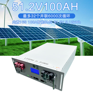 51.2V100AH机架式储能磷酸铁锂电池组太阳能家用机柜光伏储能基站