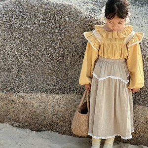 女童棉布裙2024春季新款儿童韩系小众设计感花边半身裙绣花长裙