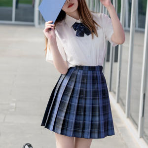 【魑魅繁星】jk制服裙百褶正版原创深色蓝格半身夏季现货学生日系
