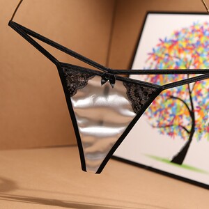 丁字裤女性感蕾丝 一根线细带大码胖mm绸缎面低腰内裤女士无痕t裤