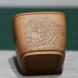 宜兴御风堂一桐纯全手工刻绘龙凤紫砂主人杯子原矿黄段泥品茗单杯