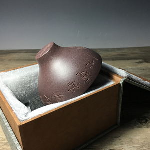 宜兴主人杯名家石丁听泉杯原矿青灰泥紫砂品茗小茶杯子刻绘花卉草