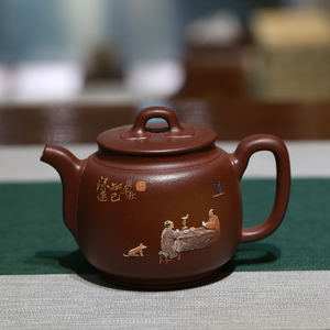 宜兴泥绘山水大师立体堆绘名家何光宏纯全手工百纳壶原矿紫泥收藏