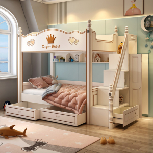 儿童床上下床双层床上下铺同宽高低床带滑梯子母床女孩男孩双人床