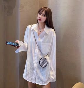 正品dior衬衣迪奥衬衫满印logo提花字母绸缎冰丝防晒老花情侣男女