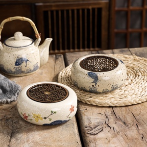 中式手绘陶瓷暖茶温茶器蜡烛煮茶炉花茶壶底座加热炉温茶烤橘子炉