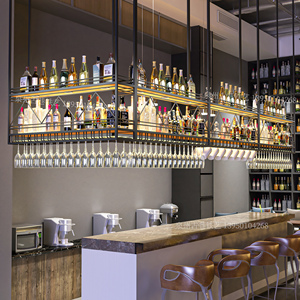 酒吧吧台吊柜多层吊架悬挂酒架倒挂置物架红酒杯架酒馆吊挂架酒架