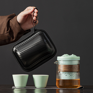 观山玻璃便携式旅行茶具套装随行包一壶二杯泡茶壶快客杯企业定制